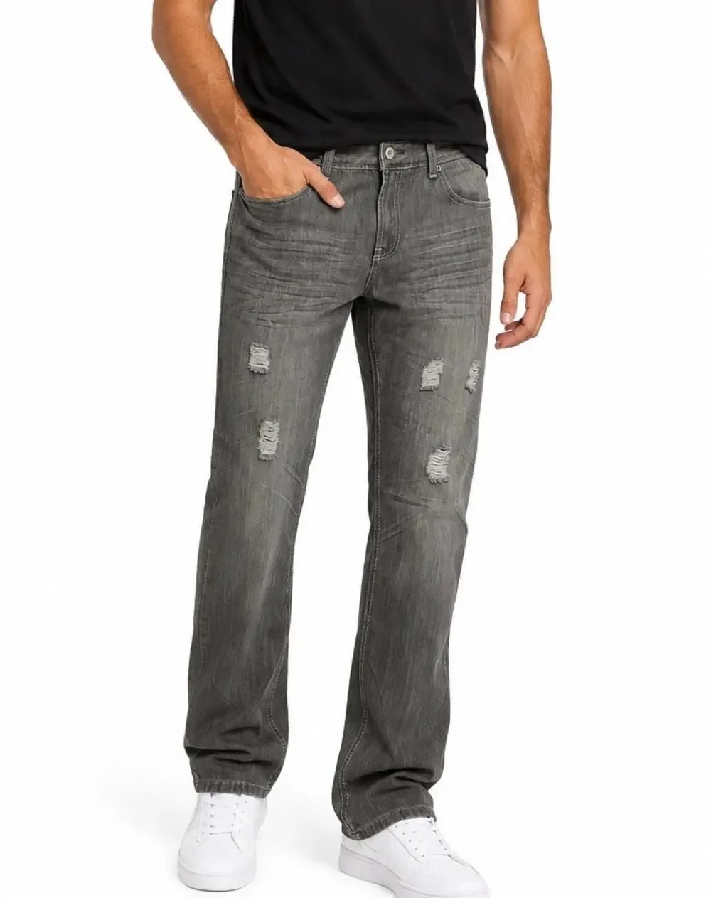 Platini Jeans Co Men’s Gray Distressed Jeans 36x32 Y2K Straight Leg Denim